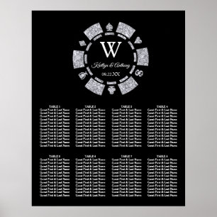 Silver Glitter Poker Chip Casino Bröllop Poster