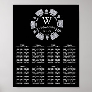 Silver Glitter Poker Chip Casino Bröllop Poster