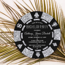Silver Glitter Poker Chip Las Vegas Bachelor Party Inbjudningar