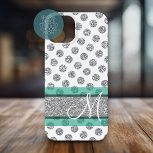 Silver Glitter Polka Dot Mönster med Monogram