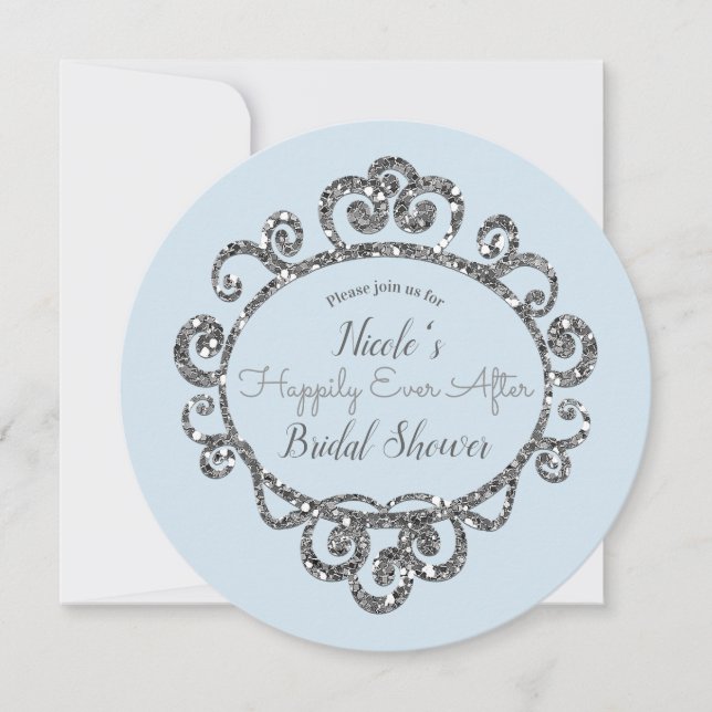 Silver Glitter Prinsessa Bröllopsdags-firande Inbjudningar (Framsida)