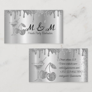 Silver Glitter Private Party Bartender Visitkort