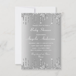 Silver Glitter QR-kod Baby Shower-inbjudningar Kort