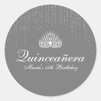 Silver Glitter Quinceanera Runt Klistermärke