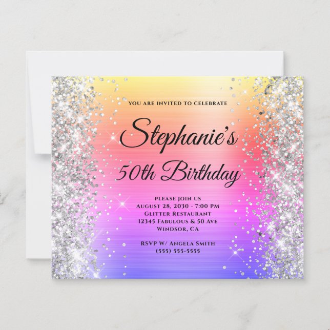 Silver Glitter Rainbow Folie Monogram 50-årsfirand (Framsida)