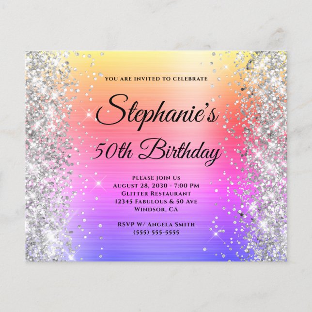 Silver Glitter Rainbow Folie Monogram 50-årsfirand Flygblad (Framsidan)