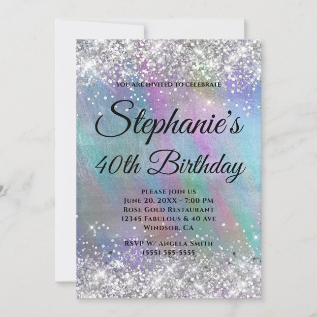 Silver Glitter Rainbow Iridescent Foil Monogram Inbjudningar (Framsida)