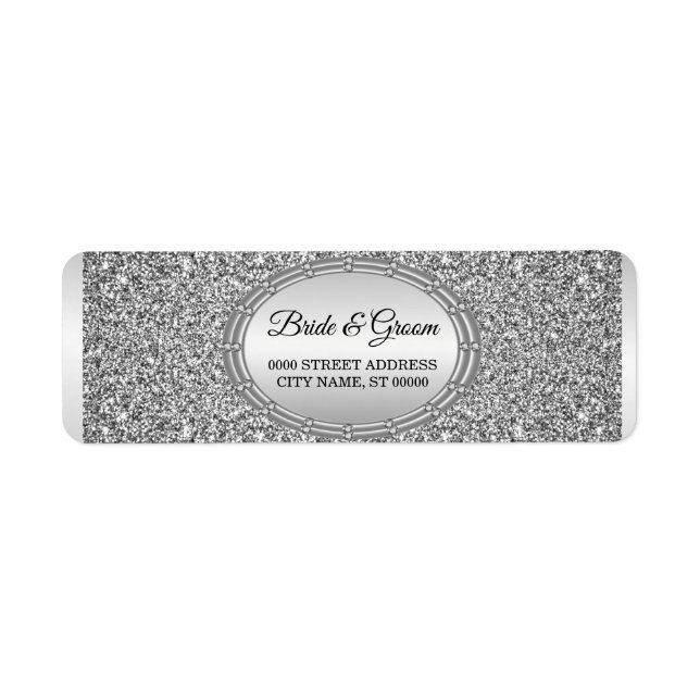 Silver Glitter Ram Returadressetikett Returadress Etikett (Framsidan)