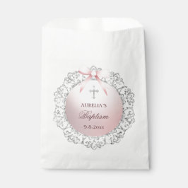 Silver Glitter Ram Rosa Bow Baptism