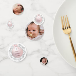 Silver Glitter Ram Rosa Bow Baptism Bord