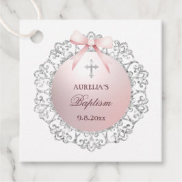 Silver Glitter Ram Rosa Bow Baptism Gåvor Etiketter