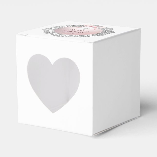 Silver Glitter Ram Rosa Bow Baptism Heart Presentaskar (Framsidan Sidan)