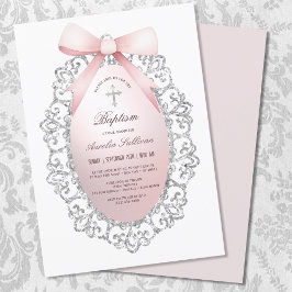 Silver Glitter Ram Rosa Bow Baptism Inbjudningar