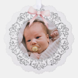 Silver Glitter Ram Rosa Bow Baptism Tack