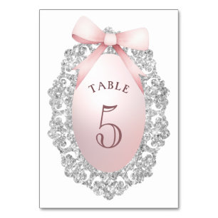 Silver Glitter Ram Rosa Bow Bordsnummer