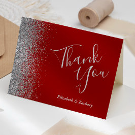 Silver Glitter Rand Crimson Röd Bröllop Tacksamhet Kort