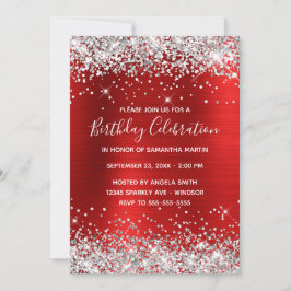 Silver Glitter Red Foil Birthday Firation Inbjudningar