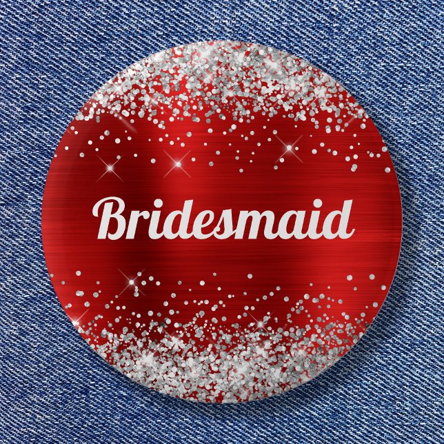 Silver Glitter Red Foil Bridesmaid Knapp (Silver Glitter Red Foil Bridesmaid Button)
