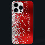 Silver Glitter Red Glam Girly Namnteckning<br><div class="desc">Silver, grått och vit glitter högdagrar i glatt faux på det lämnat kant över en faux röd borstad metall. Det moderna, gigantiska namnteckning teckensnittet har ett elegant vitt kalligrafteckensnitt med dekorativt svan. Anpassa typsnittet stilar för att skapa egna mobila växlar. All den gigantiska glam glitter och folie skapas från digitalkonst...</div>