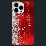 Silver Glitter Red Glam Girly Namnteckning<br><div class="desc">Silver, grått och vit glitter högdagrar i glatt faux på det lämnat kant över en faux röd borstad metall. Det moderna, gigantiska namnteckning teckensnittet har ett elegant vitt kalligrafteckensnitt med dekorativt svan. Anpassa typsnittet stilar för att skapa egna mobila växlar. All den gigantiska glam glitter och folie skapas från digitalkonst...</div>