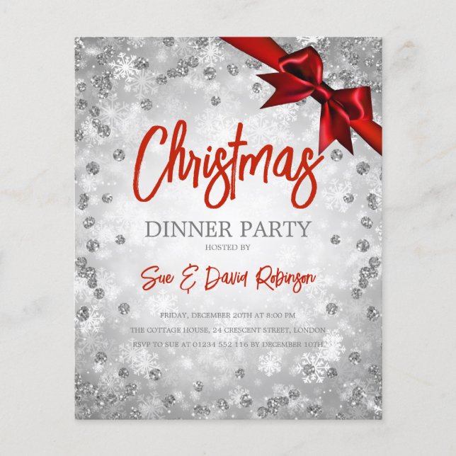 Silver Glitter Red Ribbon jul Helgdag (Framsida)