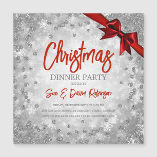 Silver Glitter Red Ribbon jul Inbjudan