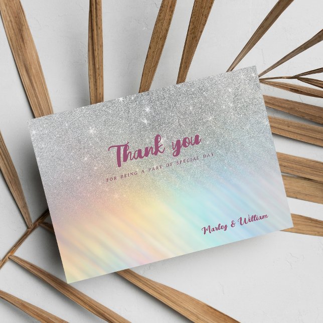 Silver glitter, regnbågsholografisk Tack Inbjudningar (Silver glitter rainbow holographic Thank You)