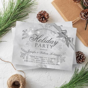 Silver Glitter & Ribbon Julafton Helgdag Inbjudningar