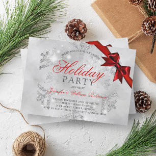 Silver Glitter & Ribbon Julafton Helgdag Red Inbjudningar
