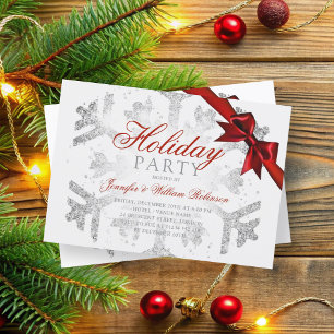Silver Glitter & Ribbon Julafton Helgdag Red Inbjudningar