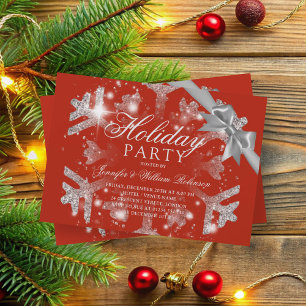 Silver Glitter & Ribbon Julafton Helgdag Red Inbjudningar