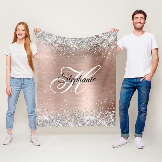 Silver Glitter Ro Gold Foil Finare Monogram Fleecefilt (På plats)