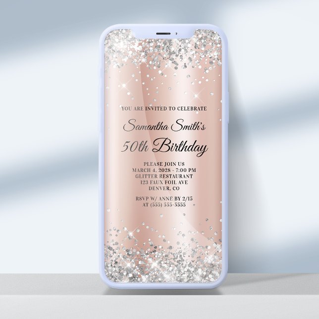 Silver Glitter Ro Guld Ombre 50:e födelsedagen Inbjudningar (Skapare uppladdad)
