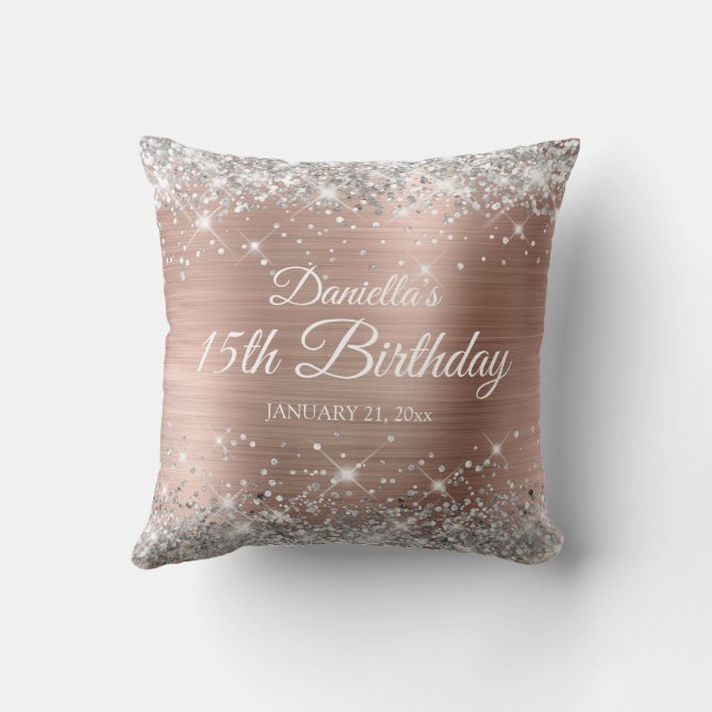 Silver Glitter Ro guldblomma 15:e födelsedag Kudde (Baksida)