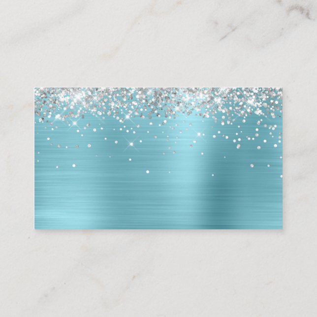 Silver Glitter Robin Egg Blue Foil Blank Placeringskort (Baksida)