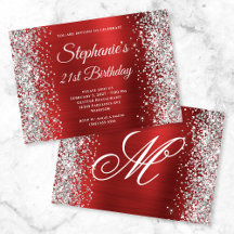 Silver Glitter Röd Fancy Monogram 21-årsfirande