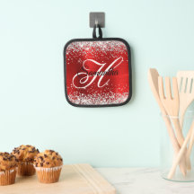 Silver Glitter Röd Folie Fancy Monogram