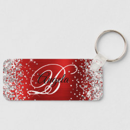 Silver Glitter Röd Folie Fancy Monogram Nyckelring