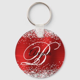 Silver Glitter Röd Folie Fancy Monogram Nyckelring