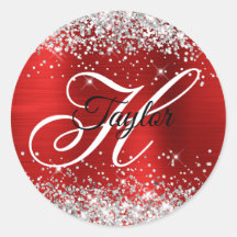 Silver Glitter Röd Folie Fancy Monogram