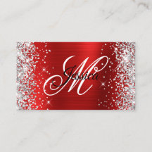 Silver Glitter Röd Folie Fancy Monogram