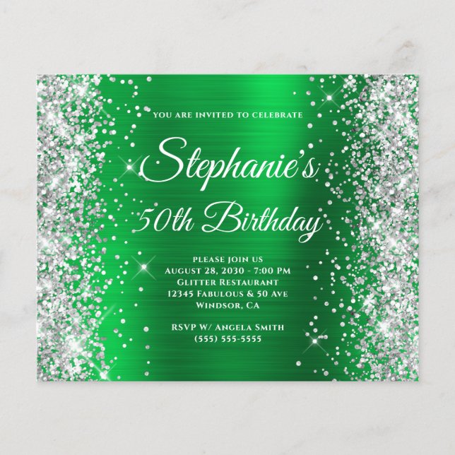 Silver Glitter Röd Folie Monogram 50-årsdag Flygblad (Framsidan)