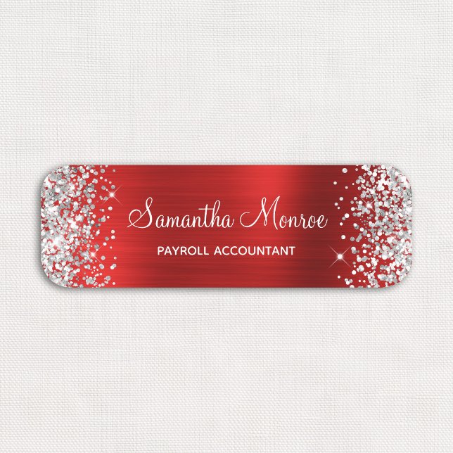 Silver Glitter Röd Folie Namntitel Namnbricka (Silver Glitter Red Foil Name Title Tag)