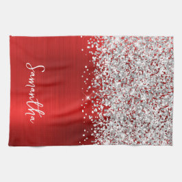 Silver Glitter Röd Glam Namn Kökshandduk