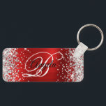 Silver Glitter Röda foil Finare Monogram Nyckelring<br><div class="desc">Elegant silver glitter med gnistor mot en faux klassisk ljusröd, borstad bild av metall. Det går att anpassa kalligrafimonogrammet för svart och vitt finare i mitten. All sparsam och glansig inslag i denna moderna gigantiska design är digital grafik. Monogrammed värdefull nyckelring party favors för hennes speciella födelsedag. En trevlig storlek...</div>