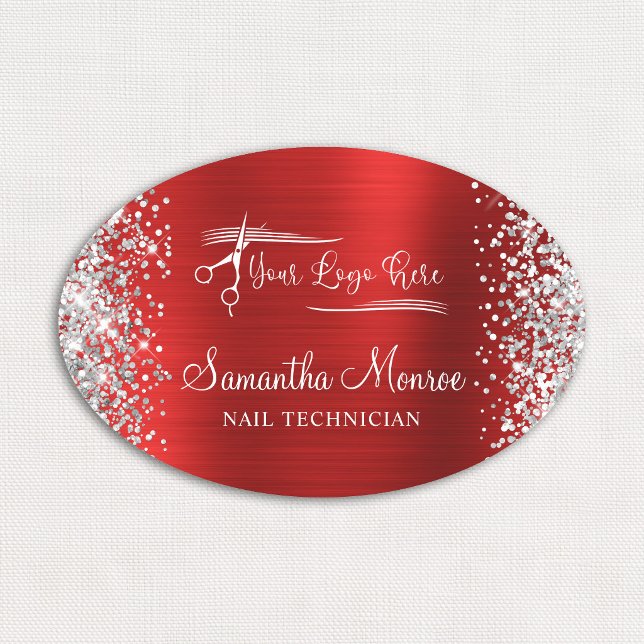 Silver Glitter Röda Folie Namn Titel Namnbricka (Silver Glitter Red Foil Name Title Tag)