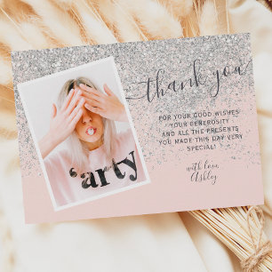 silver glitter rodnad foto tack Sweet 16 Kort