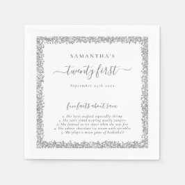 Silver Glitter Roligt Facts Namn 21:a Party Pappersservett