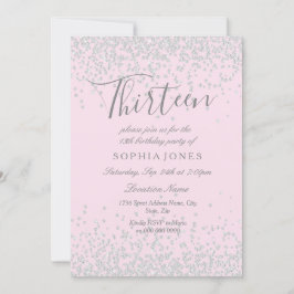 Silver Glitter Rosa 13:e födelsedag Inbjudan