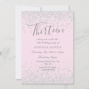 Silver Glitter Rosa 13:e födelsedag Inbjudan